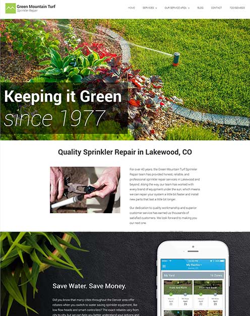 irrigation contractor marketing - web design for Green Mountain Turf