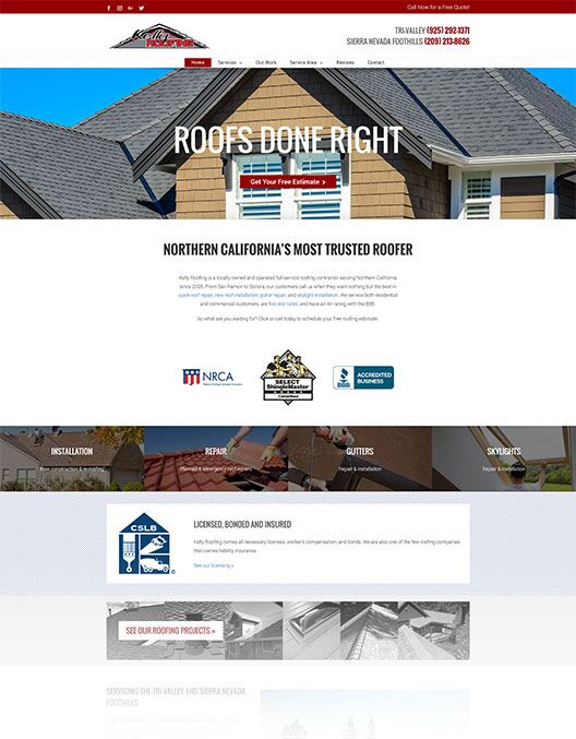 Web design & SEO for Kelly Roofing, a roofer in Northern California