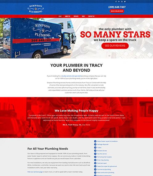 Website for plumbing company in Tracy, California