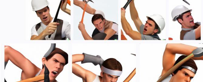 bad AI generated art of a roofer swinging a hammer